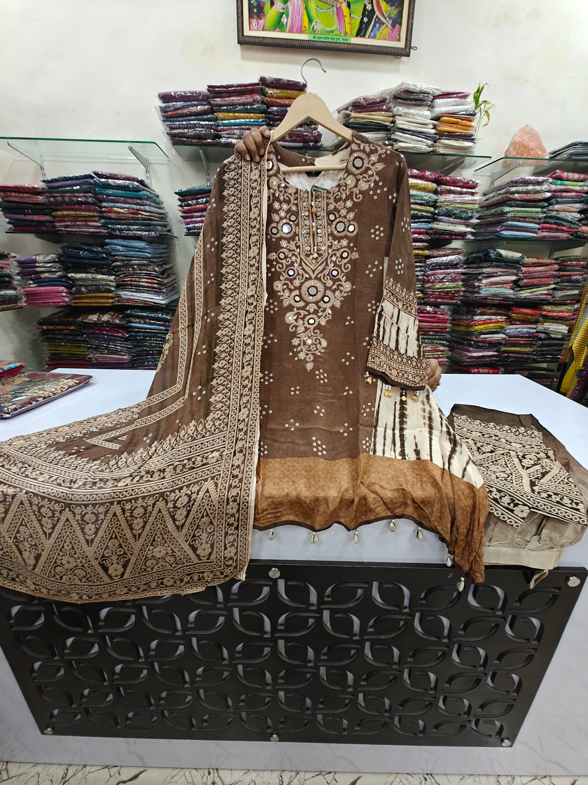 Pure crape with farshi salwar three piece set (C748)