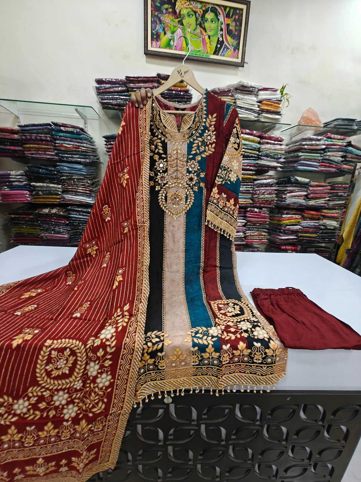 Pure crape with lining three piece set (C744)