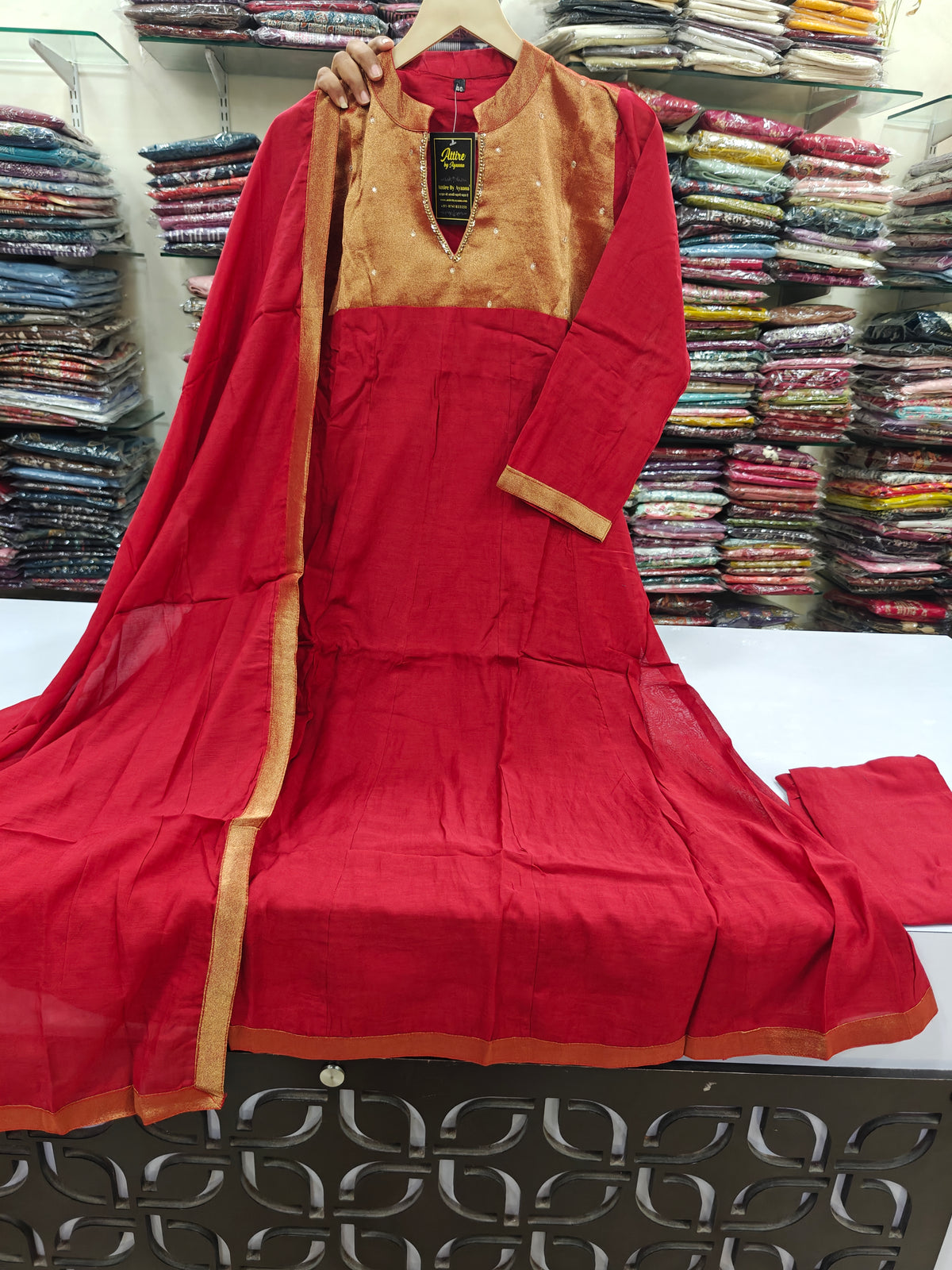 Banarsi mul chanderi with lining three piece set (C728)