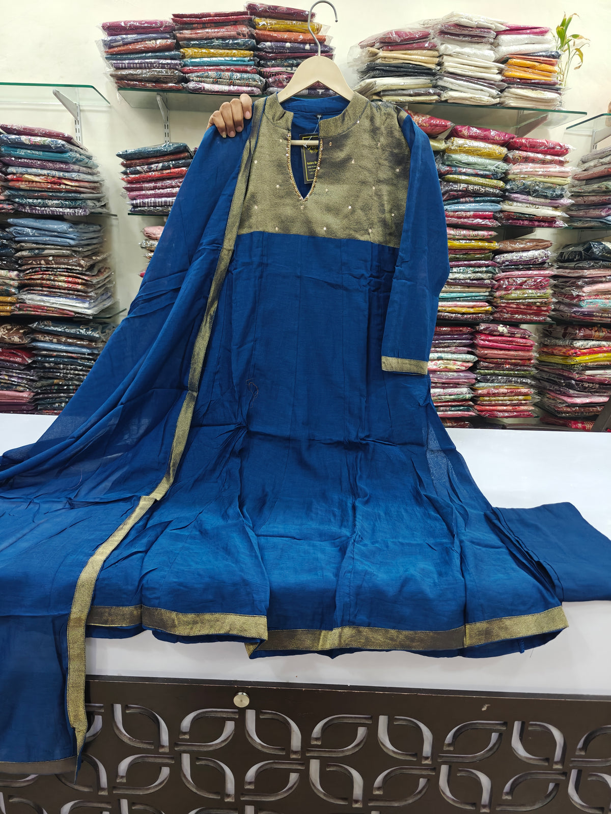 Banarsi mul chanderi with lining three piece set (C727)