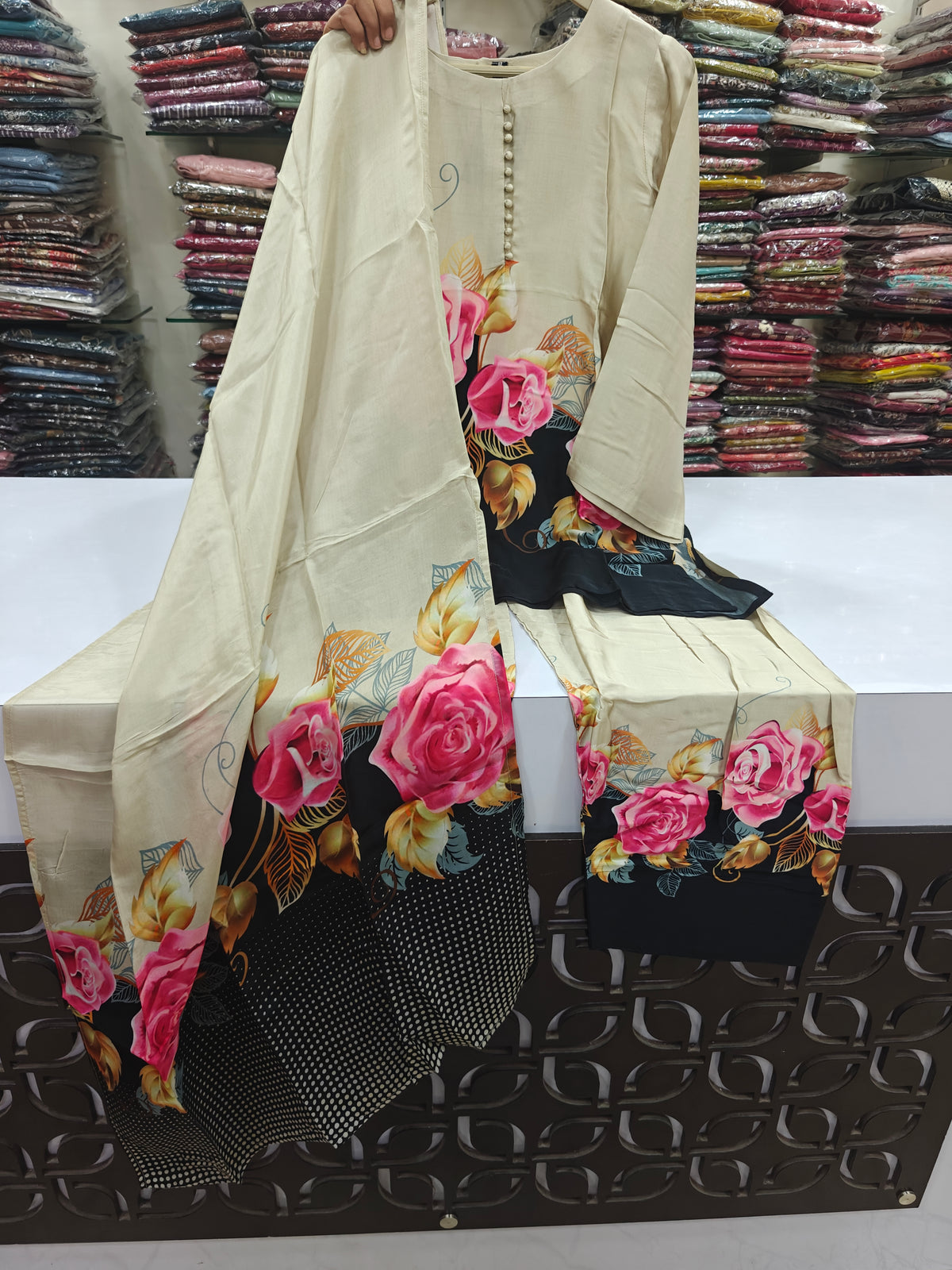 Pure crape with farshi salwar three piece set (C226)