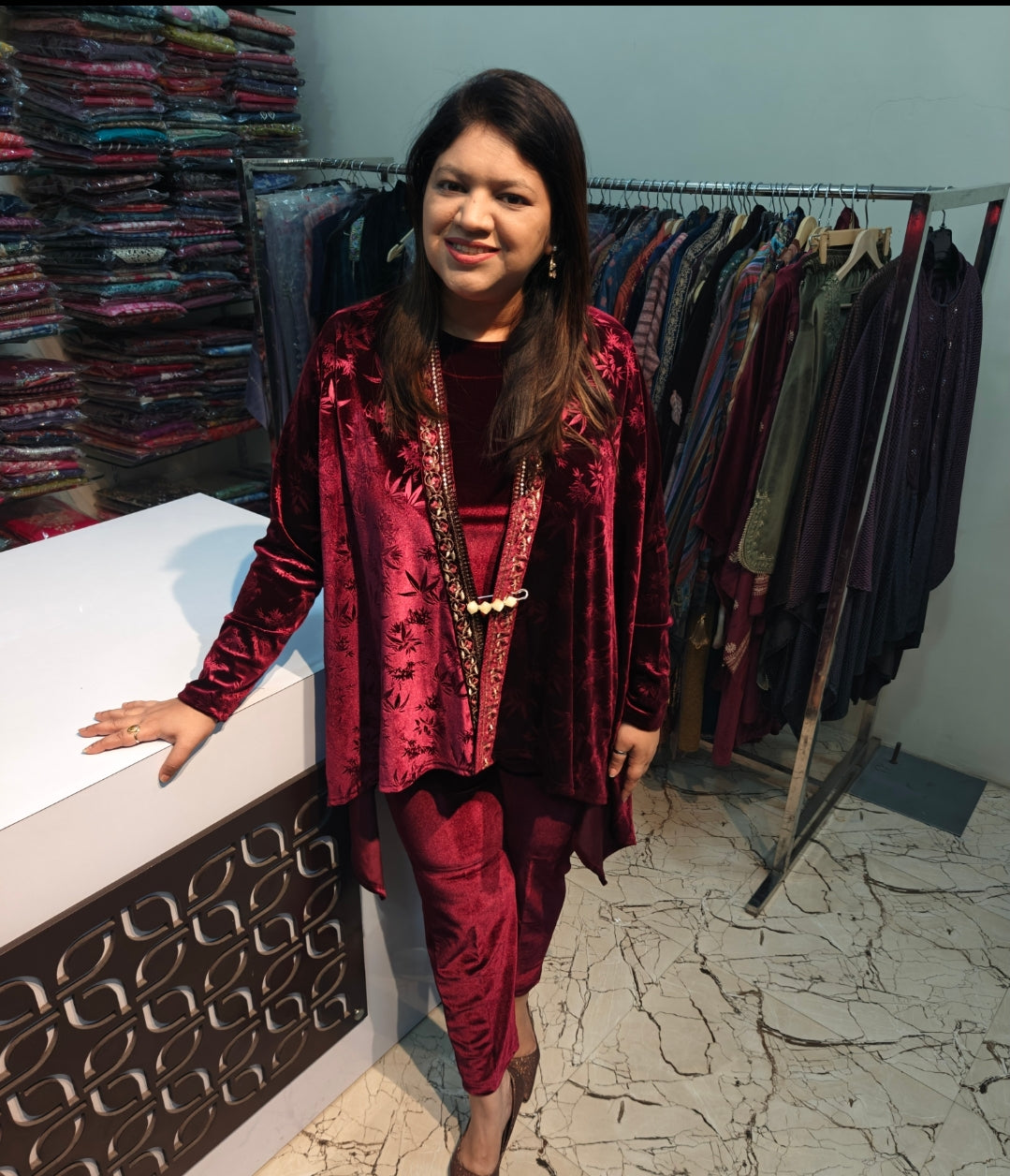 Mahroon velvet with cape (W20)