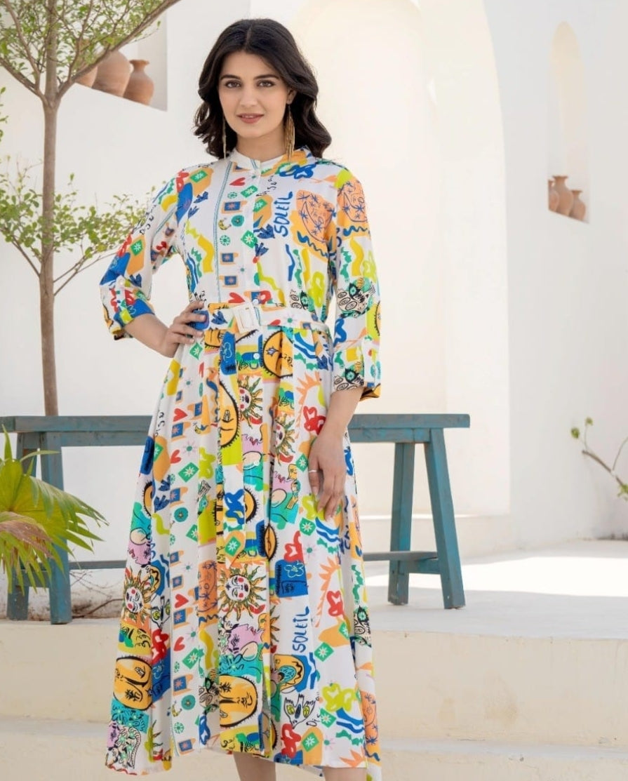 Heavy cotton rayon designer digital print dress (P1633)