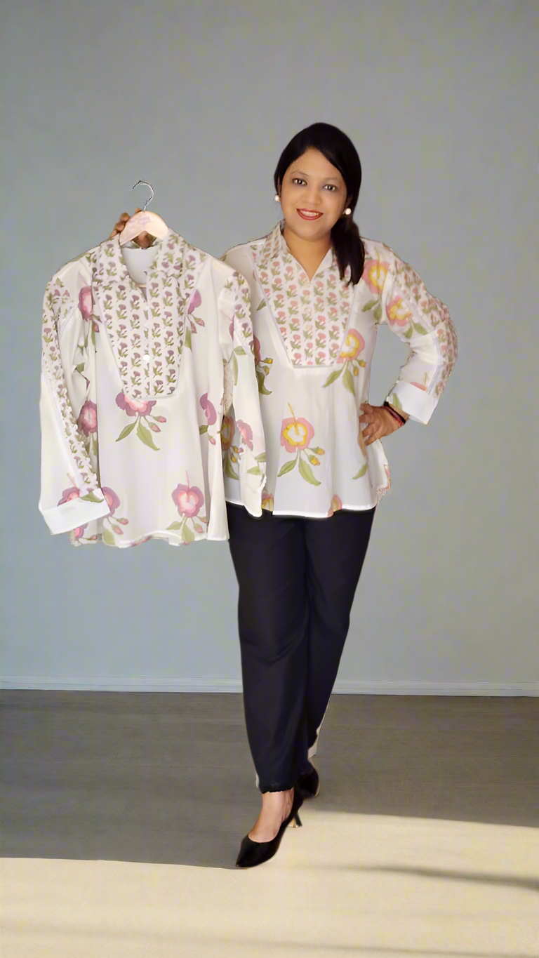 Pink pure cotton orginal block print only shirt (P2077)