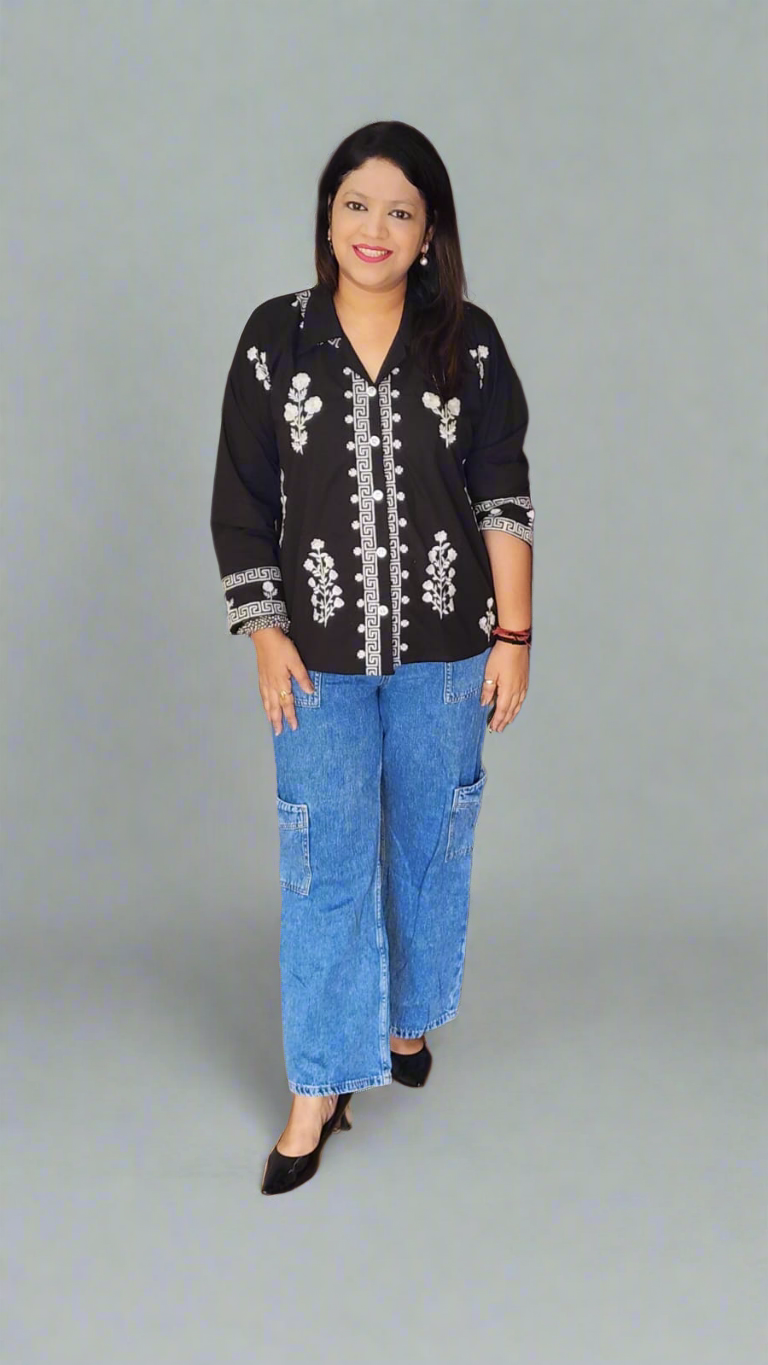 Black pure cotton fully thread work only shirt (P2044)