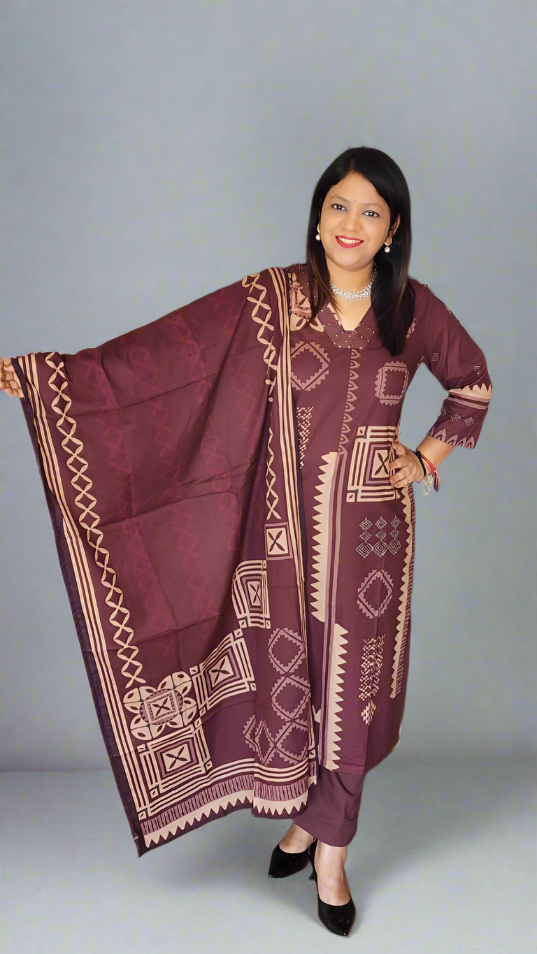 Dark brown pure cotton three piece set (P2095)