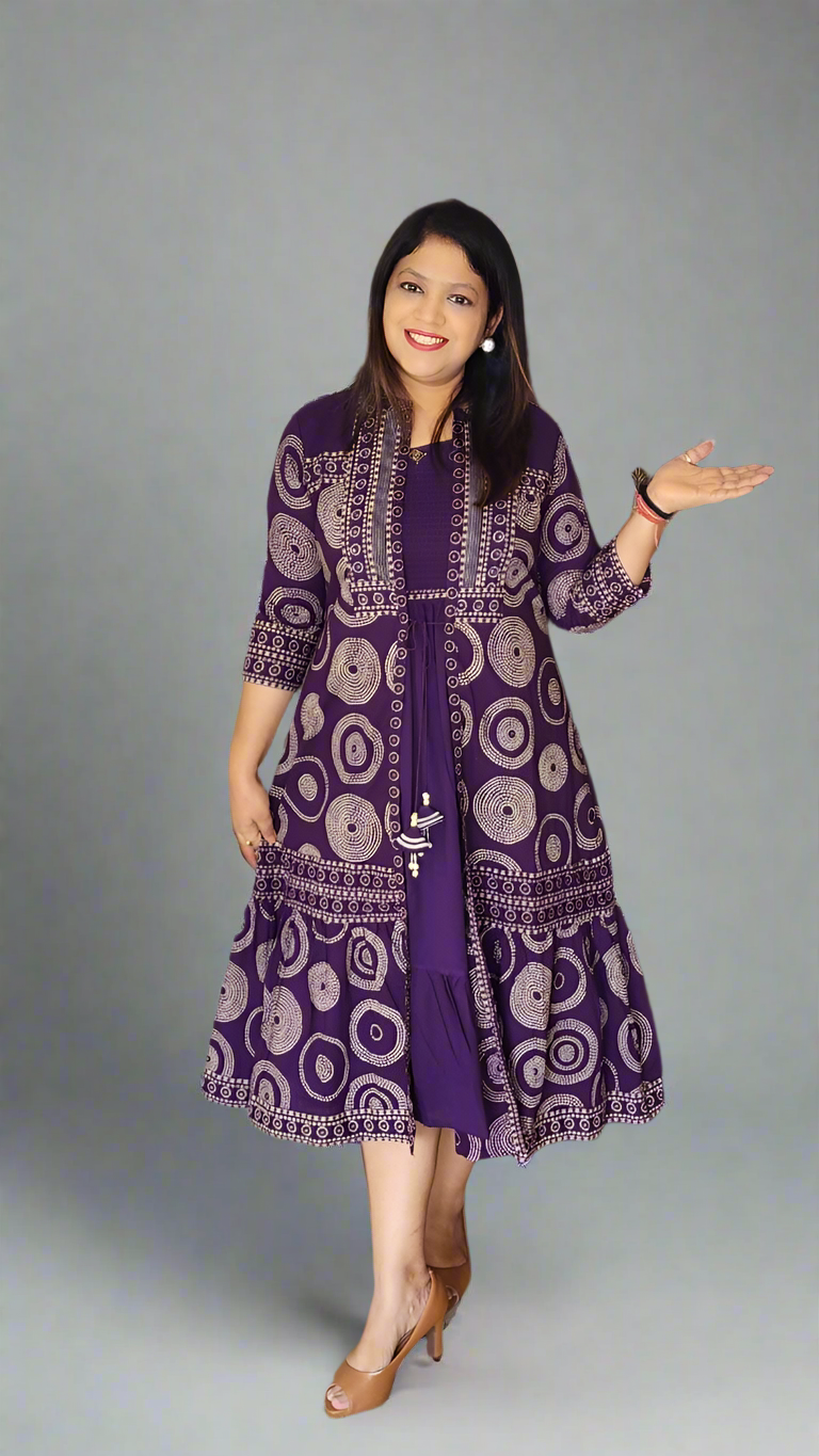 Purple bandani pure cotton two piece dress (P2113)
