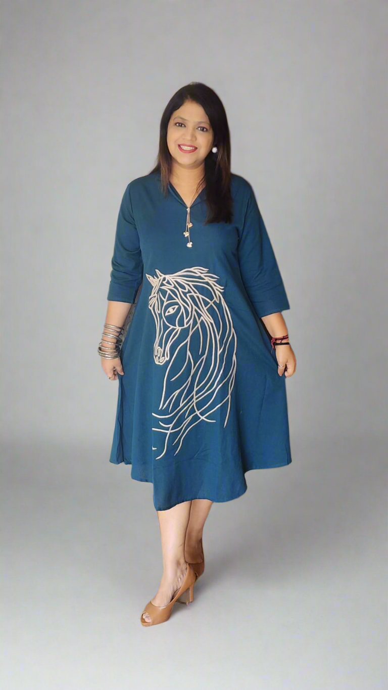 Blue Fully thread work one piece dress (P2099)