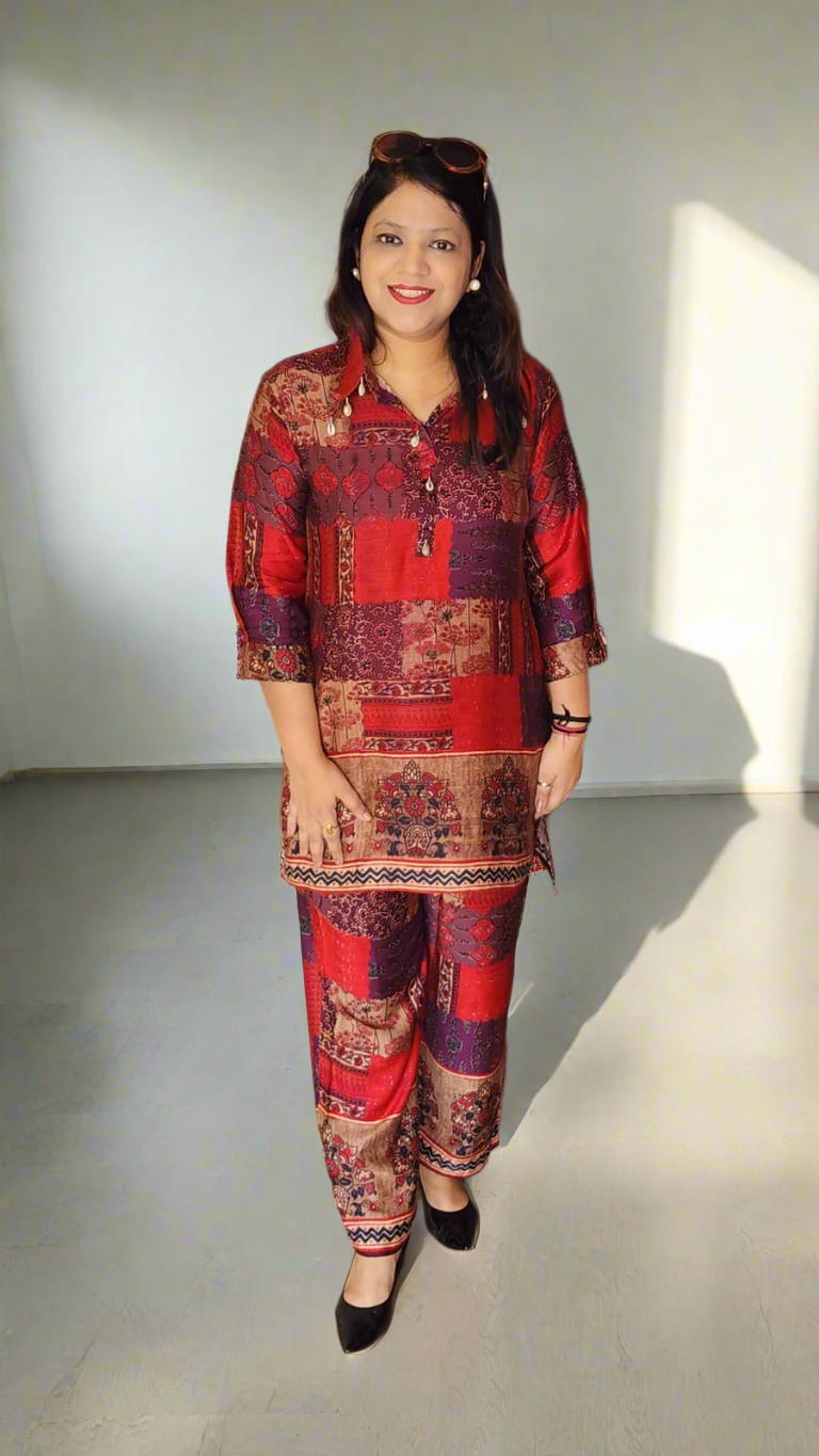 Pure mul silk digital print smart two piece cordset (P2079)