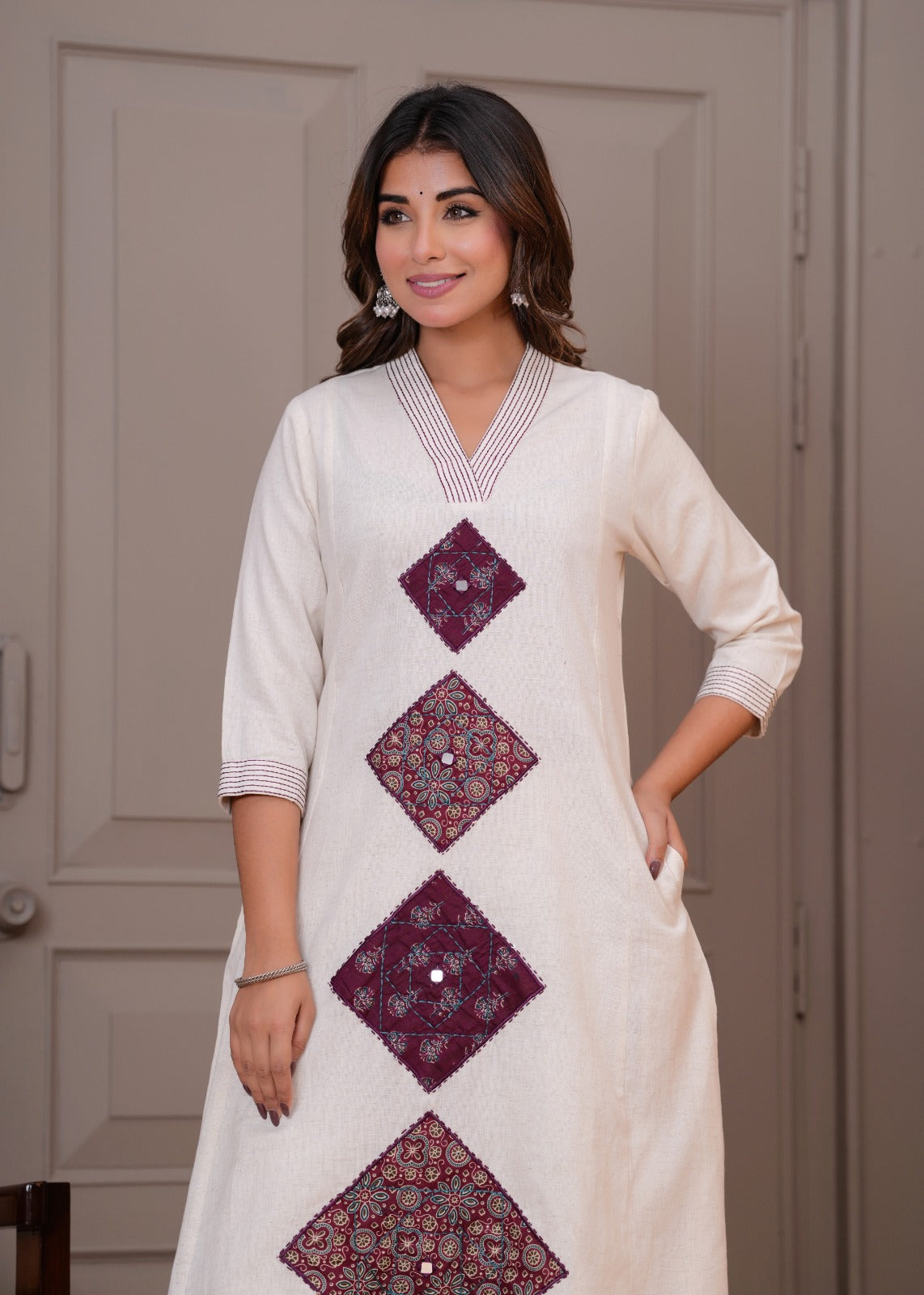 Off white with applique work two piece cordset (P2082)