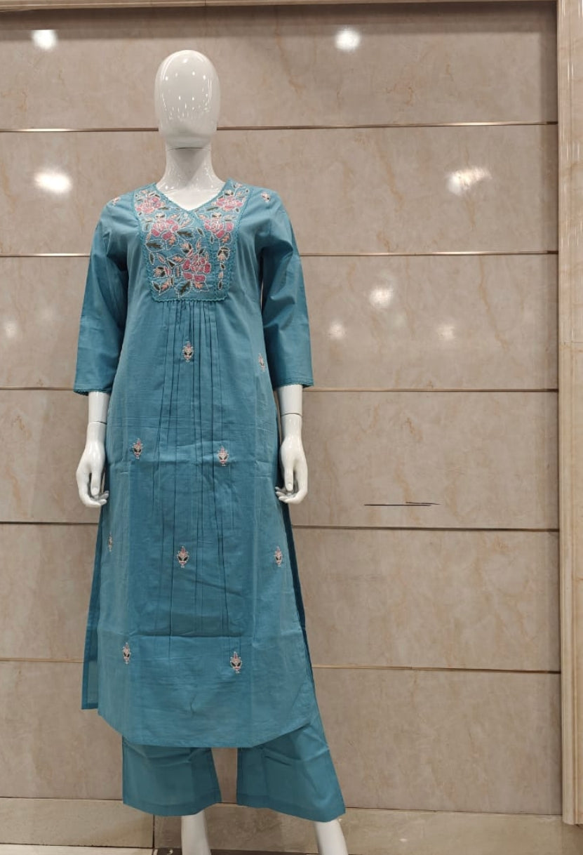 Light blue pure cotton with lining two piece set (P1953)
