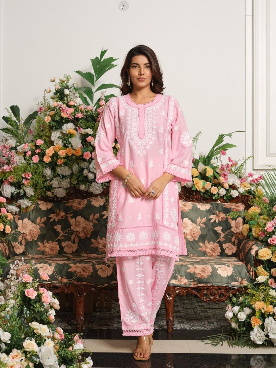 Cotton modal full chikankari two piece cordset (C137)