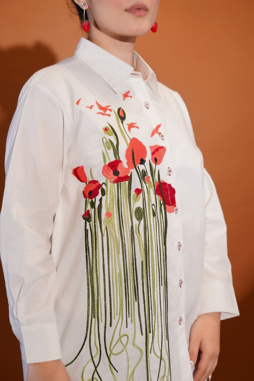 Pure cotton white shirt with fully thread work (P2183)