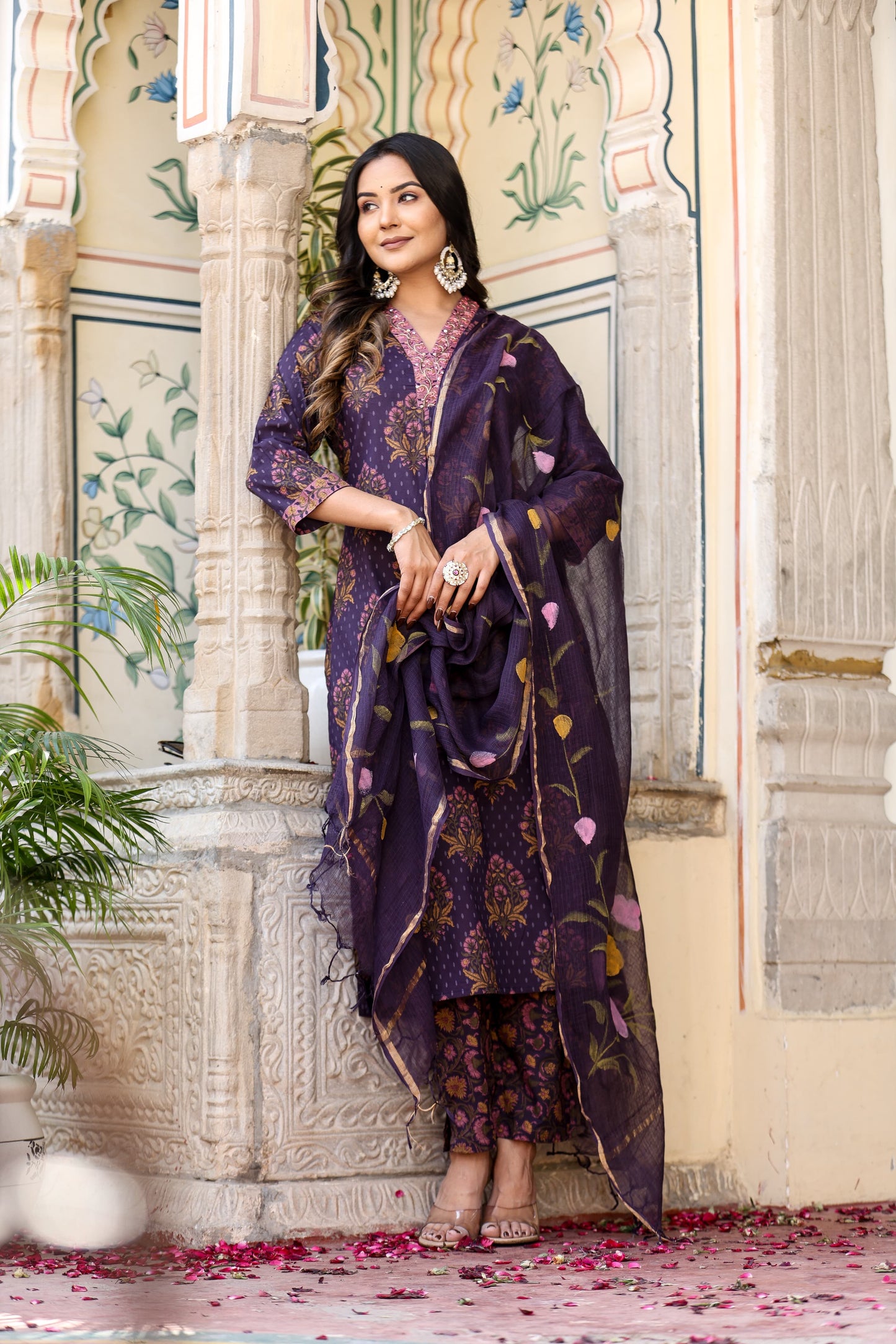 Purple pure cotton with kota dupatta three piece set (P1997)