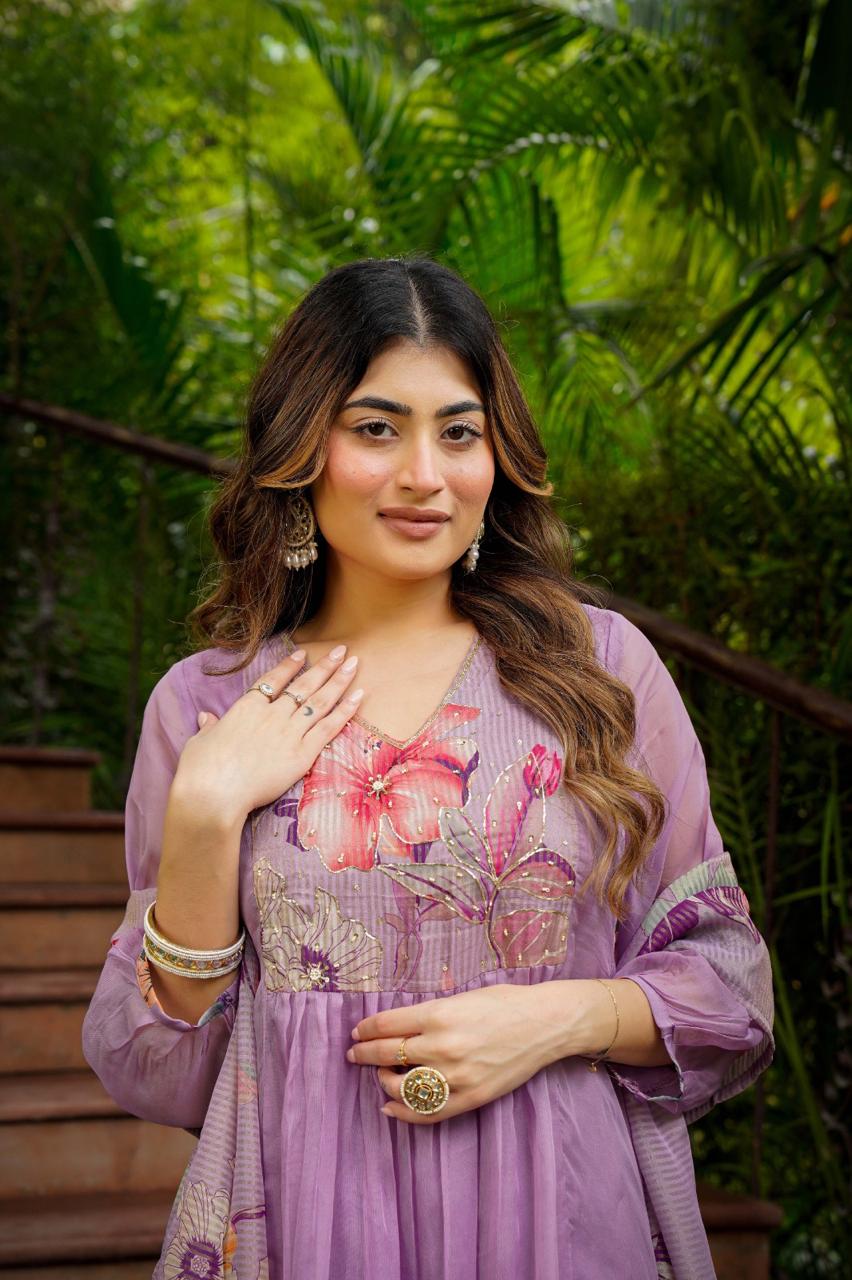 Light purple glass oraganza designer three piece set (A1238)