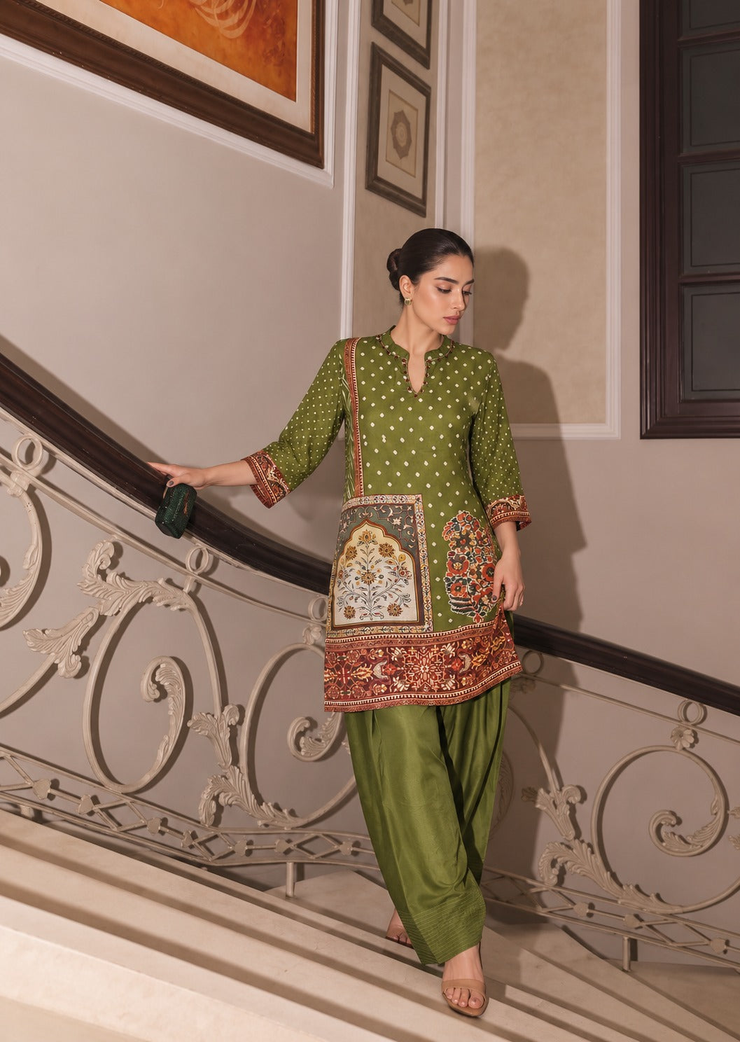 Pure crape Ajrakh print with farshi salwar smart two piece cordset (S400)