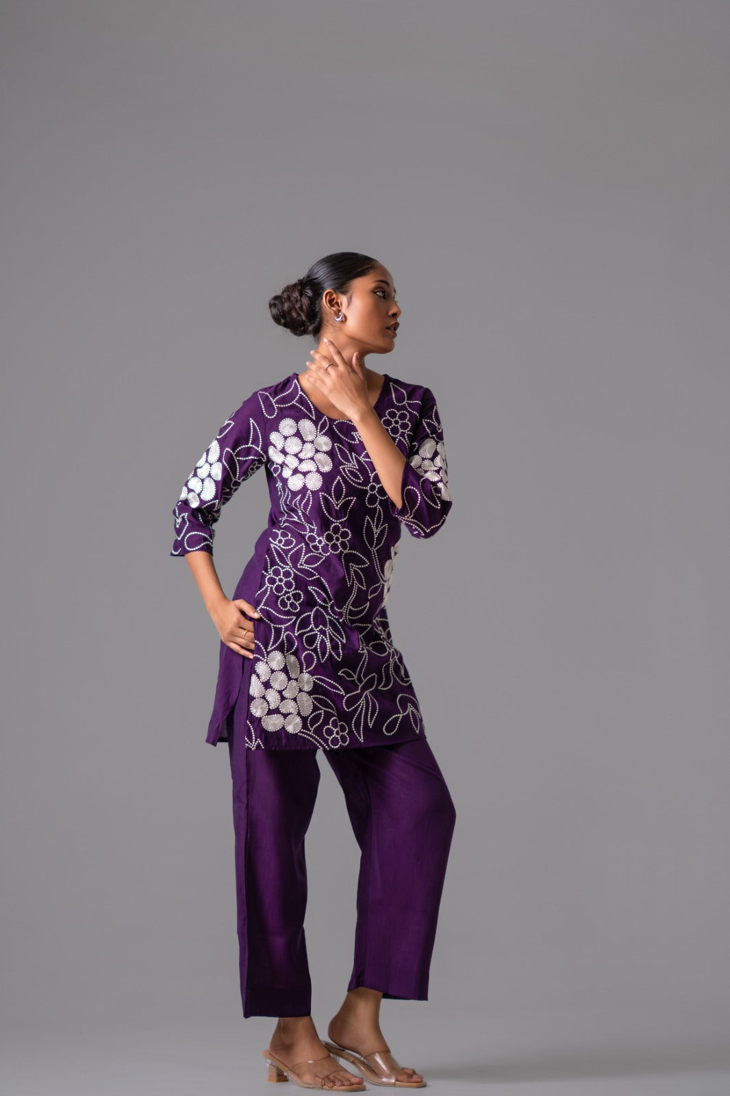 Purple fully embroidered two piece cordset (A501)