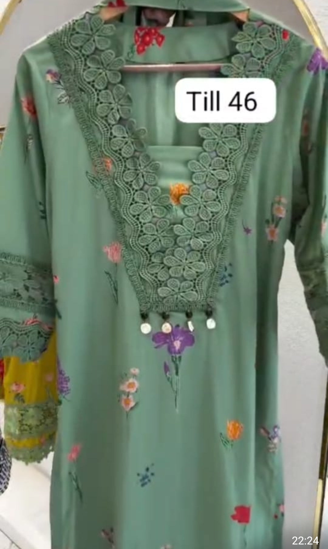 green pure cotton pakistani pattern three piece set (A1561)