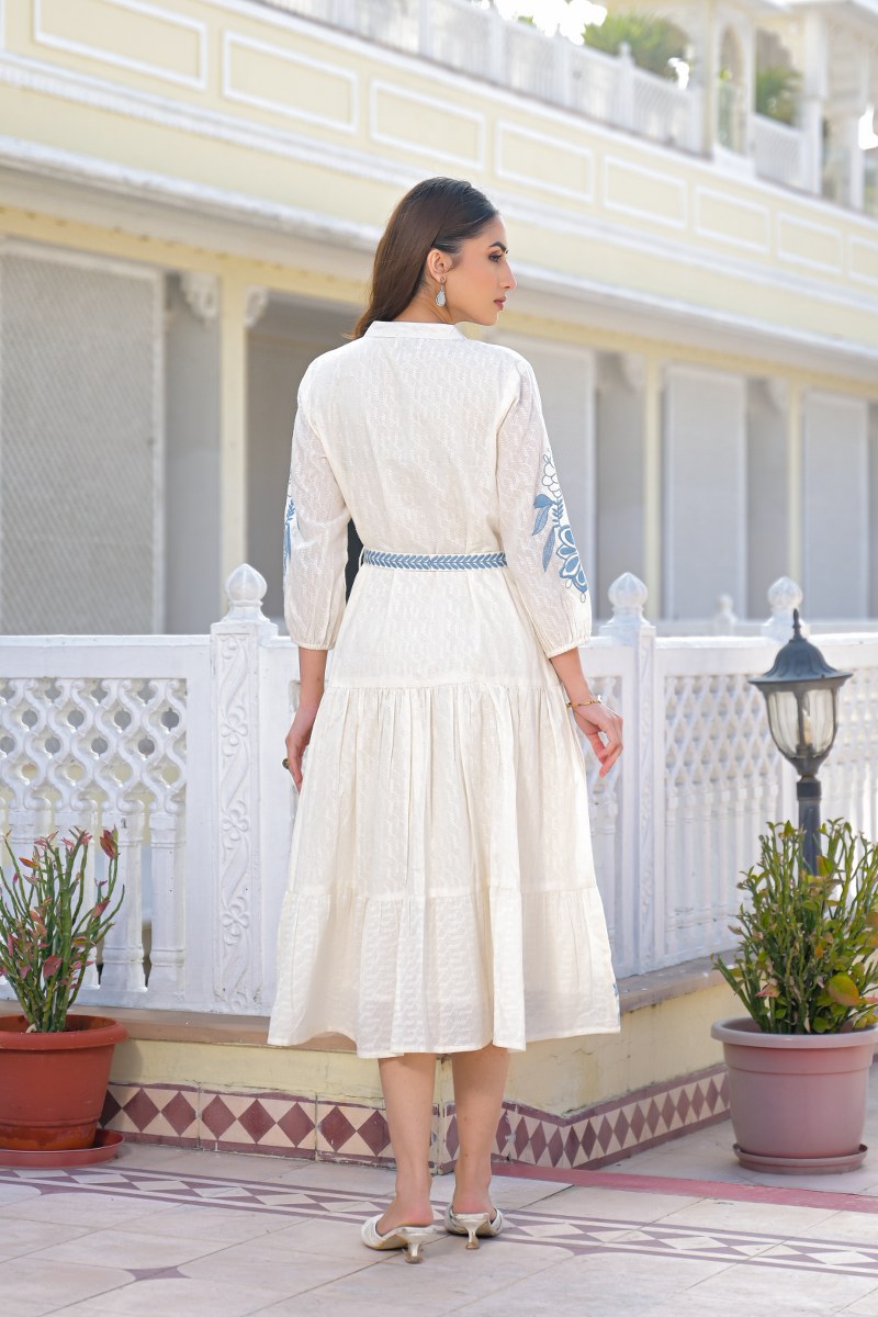 Dobby cotton fully embroidered with mul lining smart one piece dress (B887)