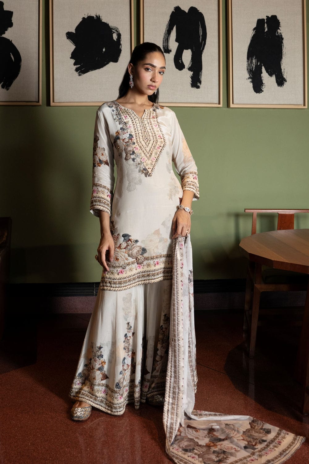 Pure muslin sharara set three piece set (C197)