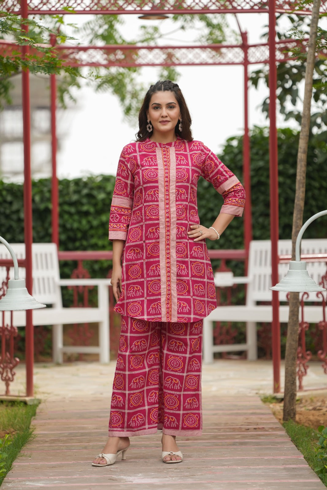 Bright pink ghad chola pure cotton stylish two piece cordset (A997)