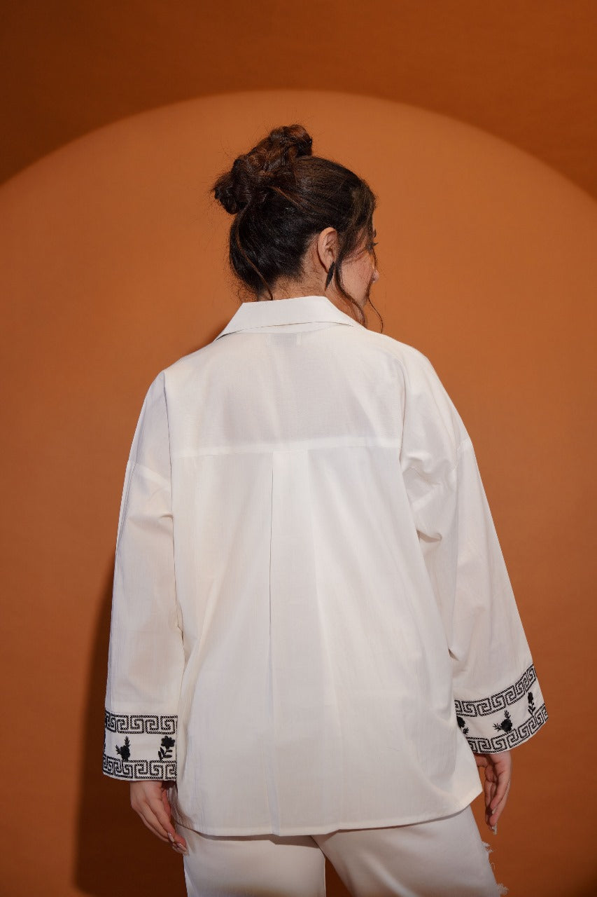 White pure cotton fully thread work only shirt (P2045)