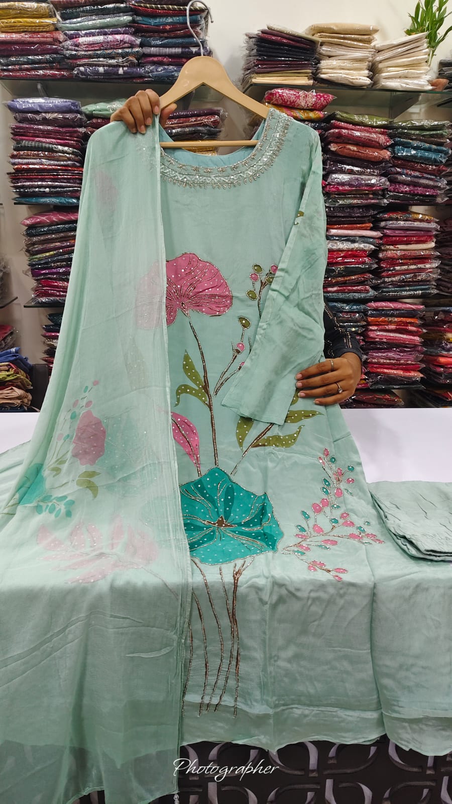 Pure chinnon with hand work three piece set (C159)