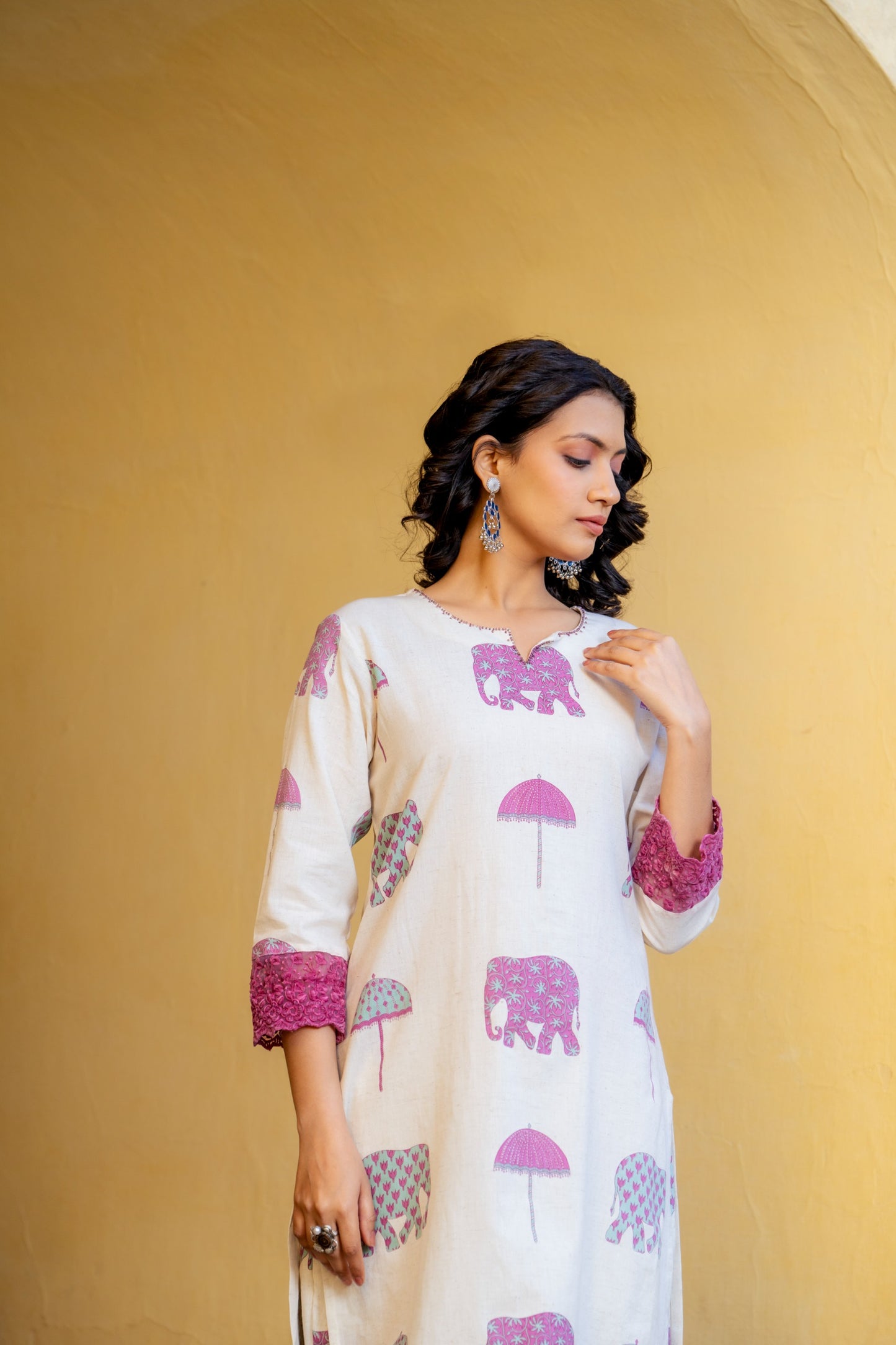 White with pink linen cotton two piece cordset (P1981)