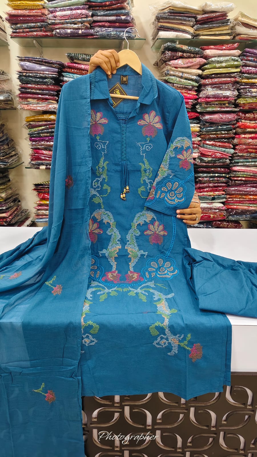 Pure cotton with thread work three piece set (B1054)