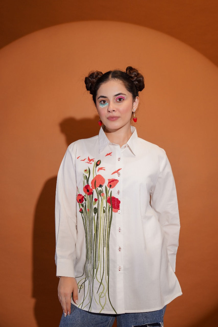 Pure cotton white shirt with fully thread work (P2183)