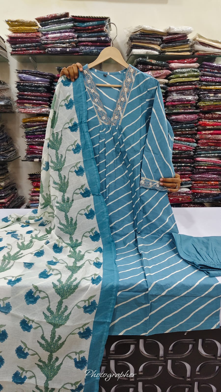 Pure cotton lehriya three piece set (B1053)