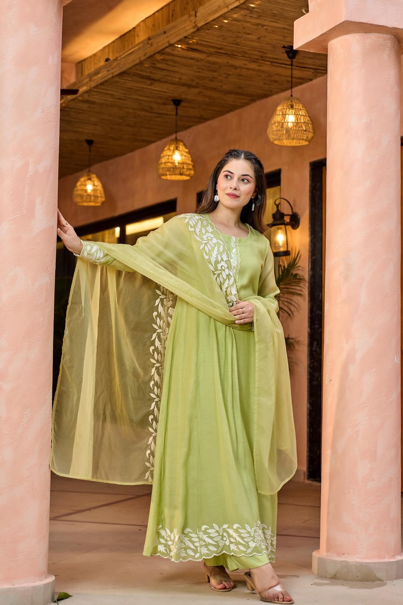 Light green mul chanderi three piece set (A439)