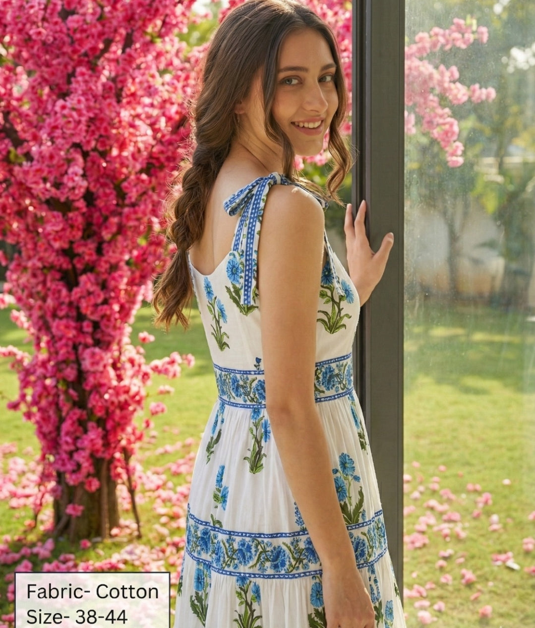 Pure cotton original block print with full lining smart one piece dress (loose fit can go one size down and fit till 46) (A1796)