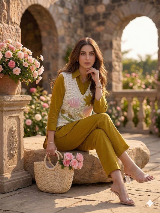 Cotton linen three piece cordset (B544)