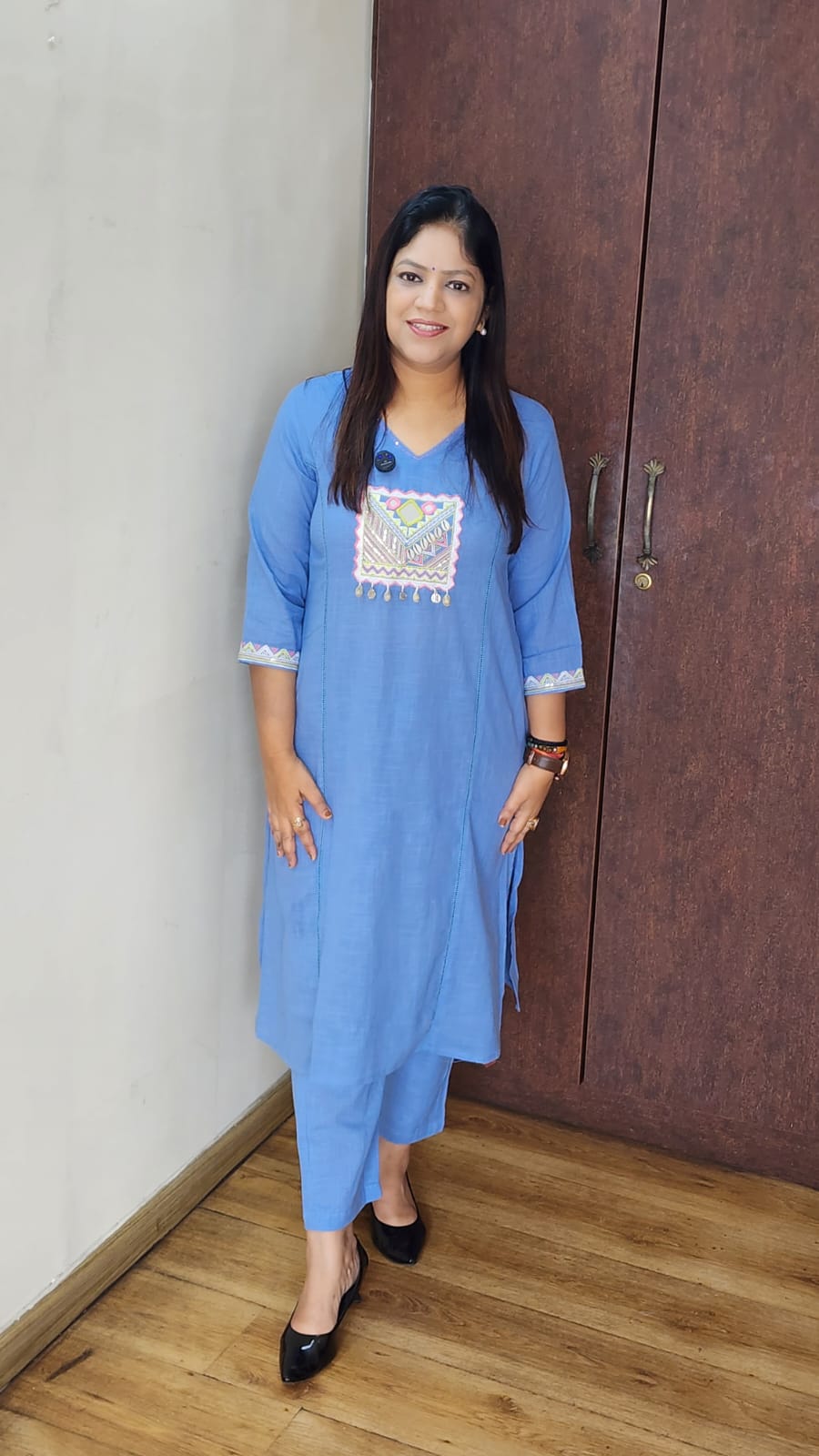 Powder blue pure cotton linen two piece cordset (A1340)