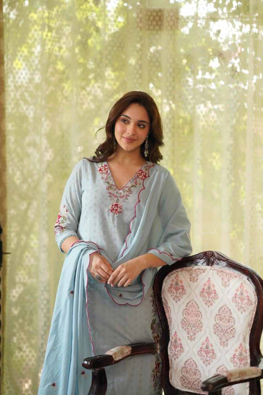 Cotton shifali with embroidery three piece set (B830)