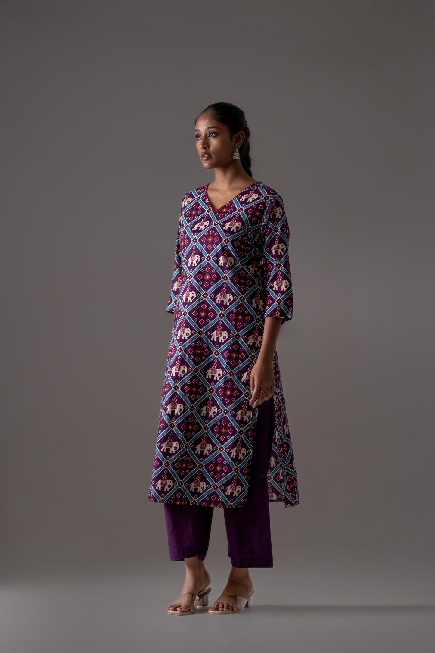 Purple patola pure cotton three piece set (A435)