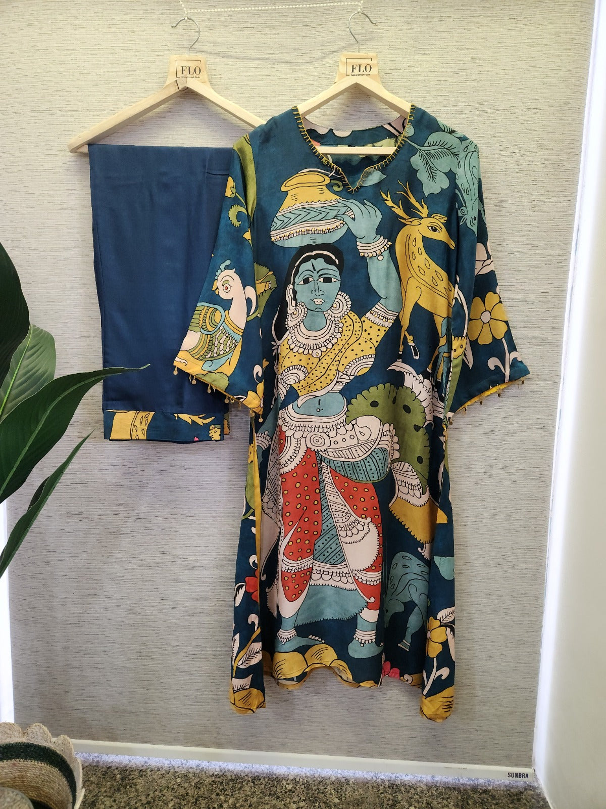 Pure Muslin silk kalamkari placement print stylish two piece cordset (A1493)