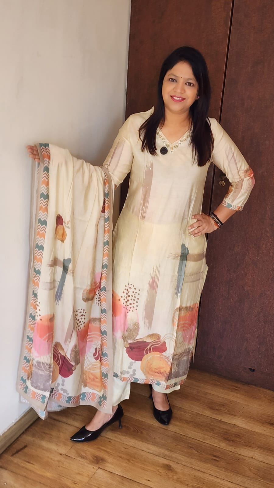 Pure Muslin ivory three piece set (A1815)