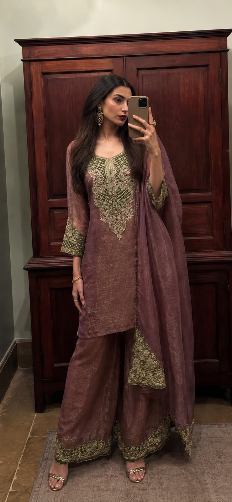 Pure tissue with hand work patch stylish three piece set (S183)