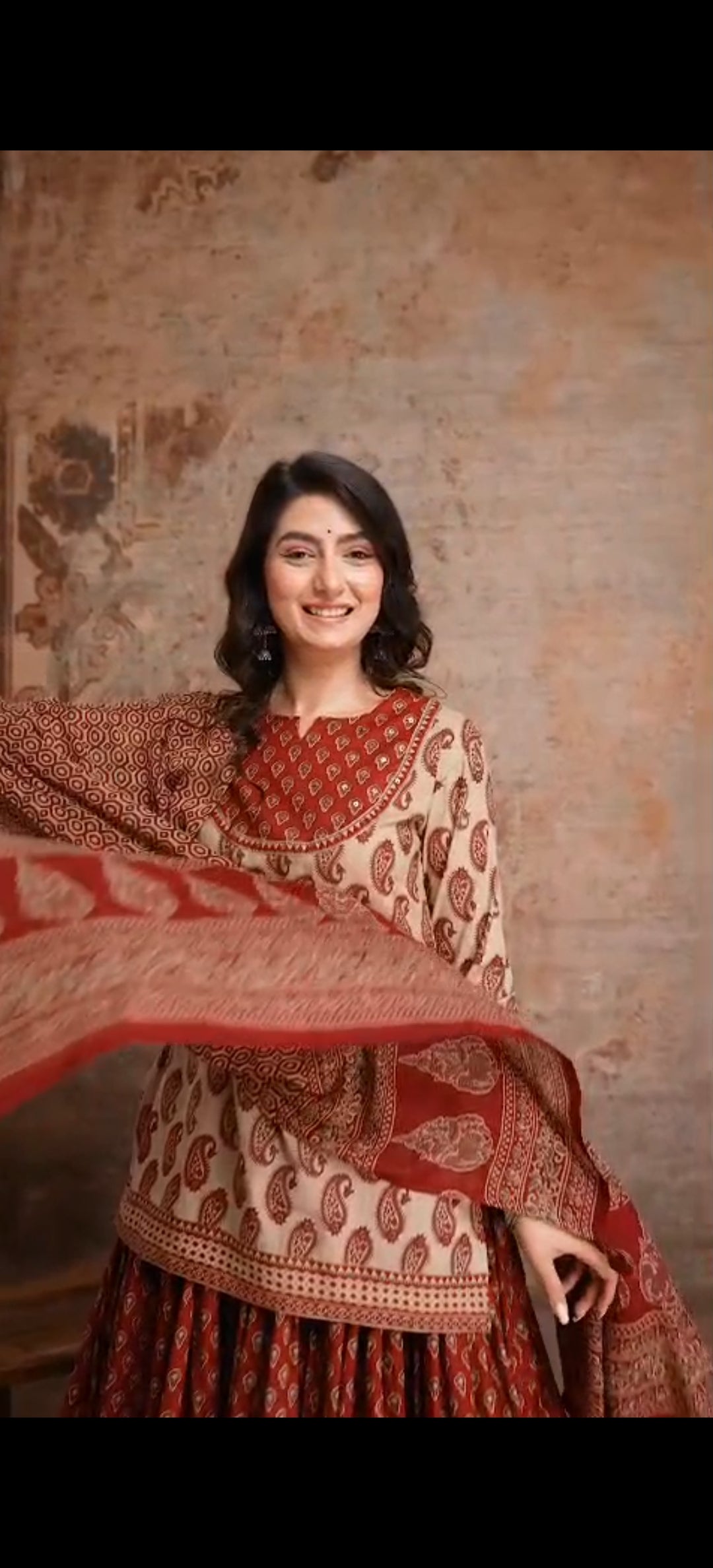Pure cotton flared skirt with full dupatta three piece set (S154)