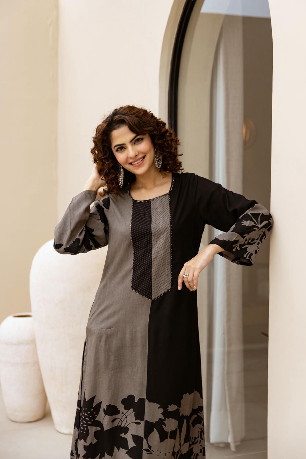 Smart cotton modal placement print two piece cordset (S187)