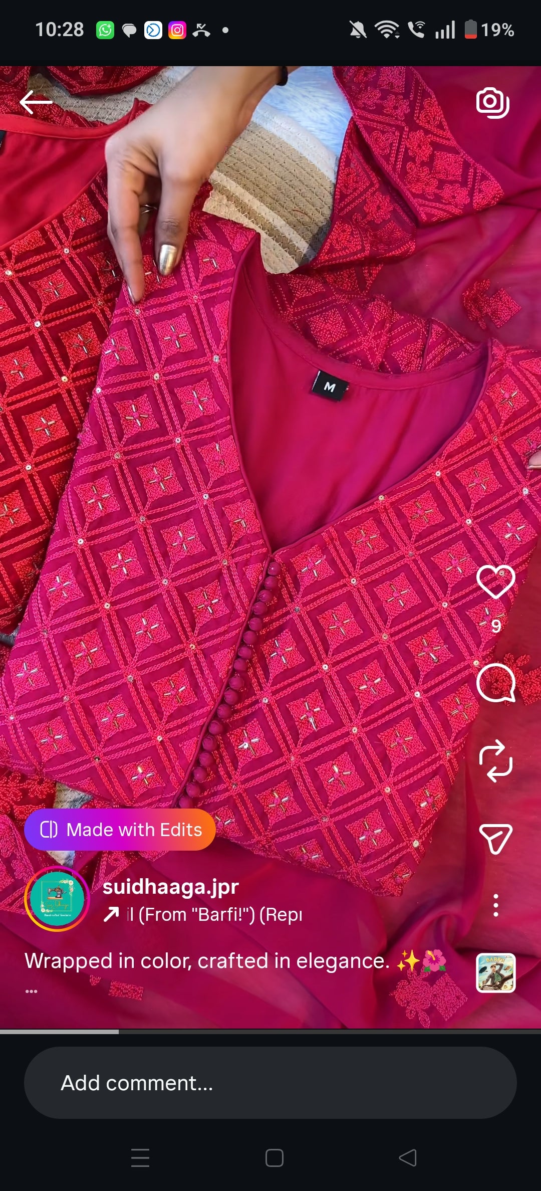 Pink pure Georgette full thread work three piece set (A1389)