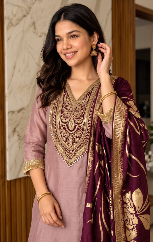 Pure tissu with hand work farshi salwar with potli bag three piece set (C761)