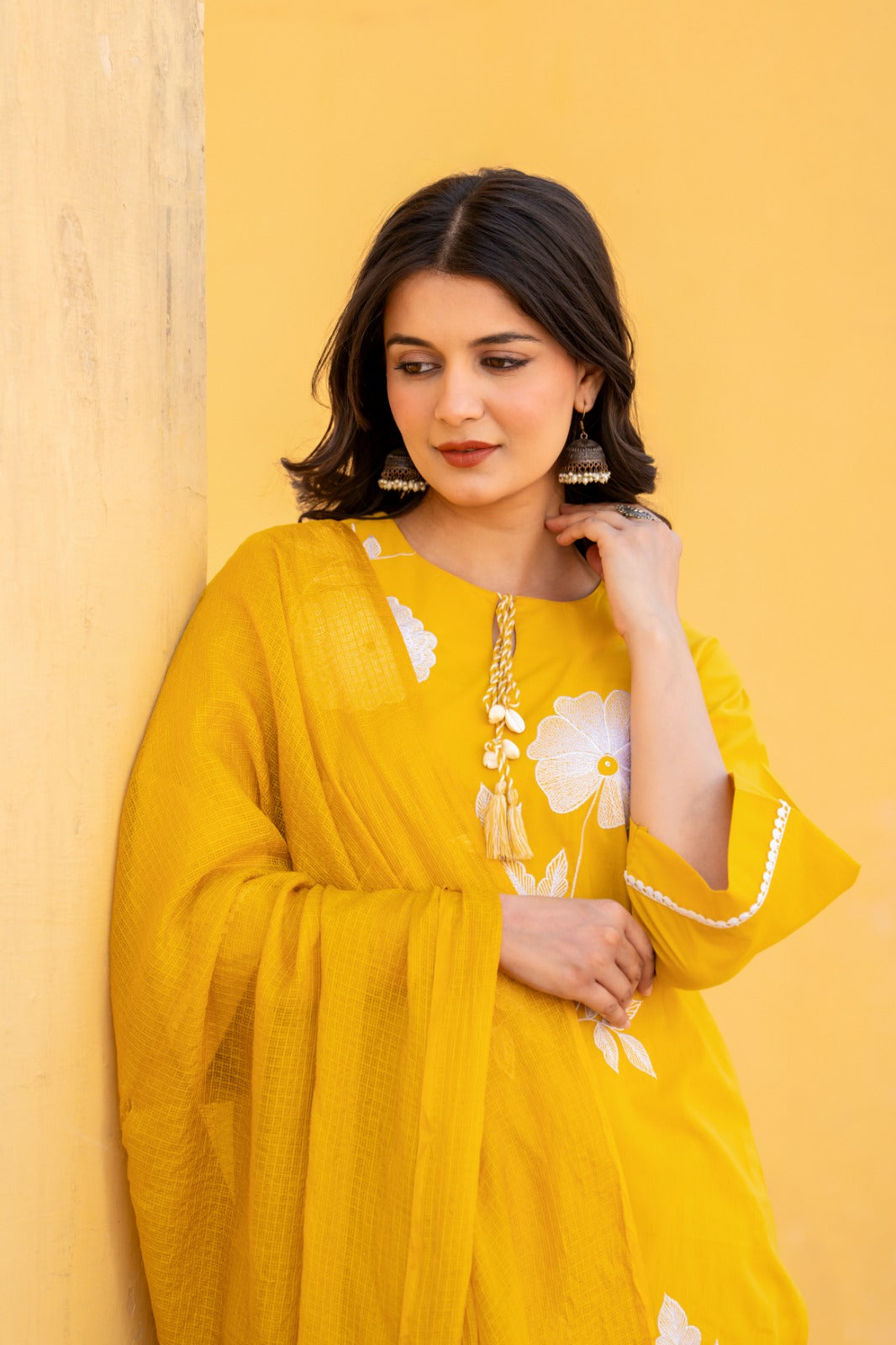 Mango dolly pure cotton fully thread work with kota dupatta three piece set (P2068)