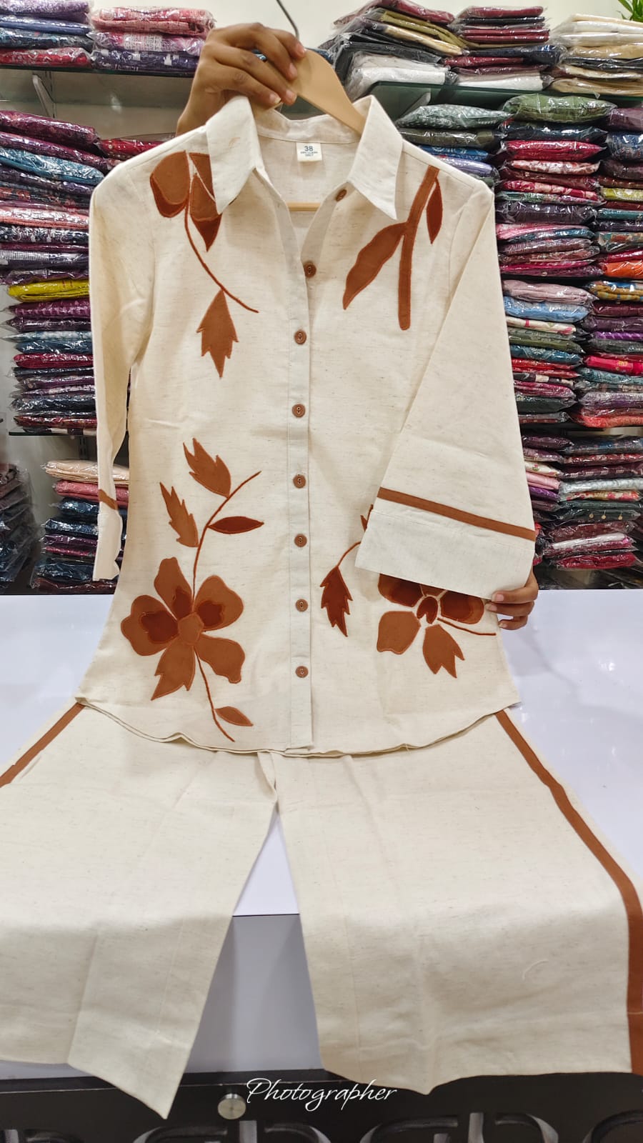 Handloom cotton with applique work smart two piece cordset (B569)