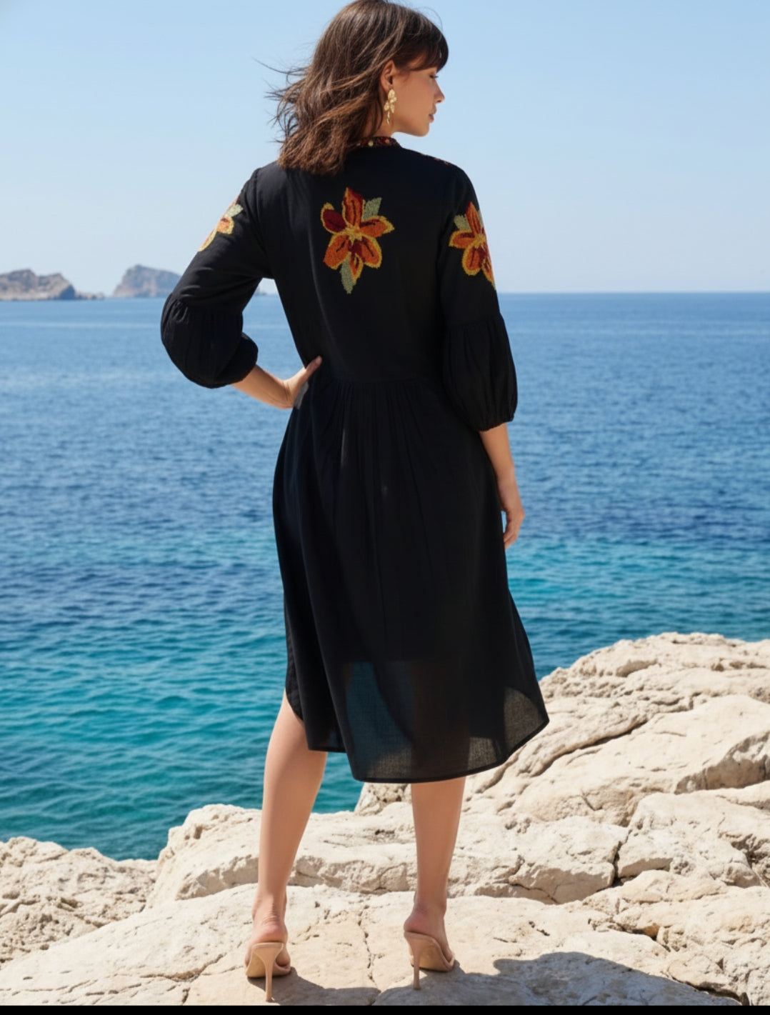 Black pure cotton with lining fully thread work one piece dress (S204)