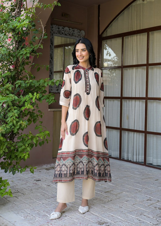 Mul cotton with lining ajrakh print smart two piece cordset (C121)