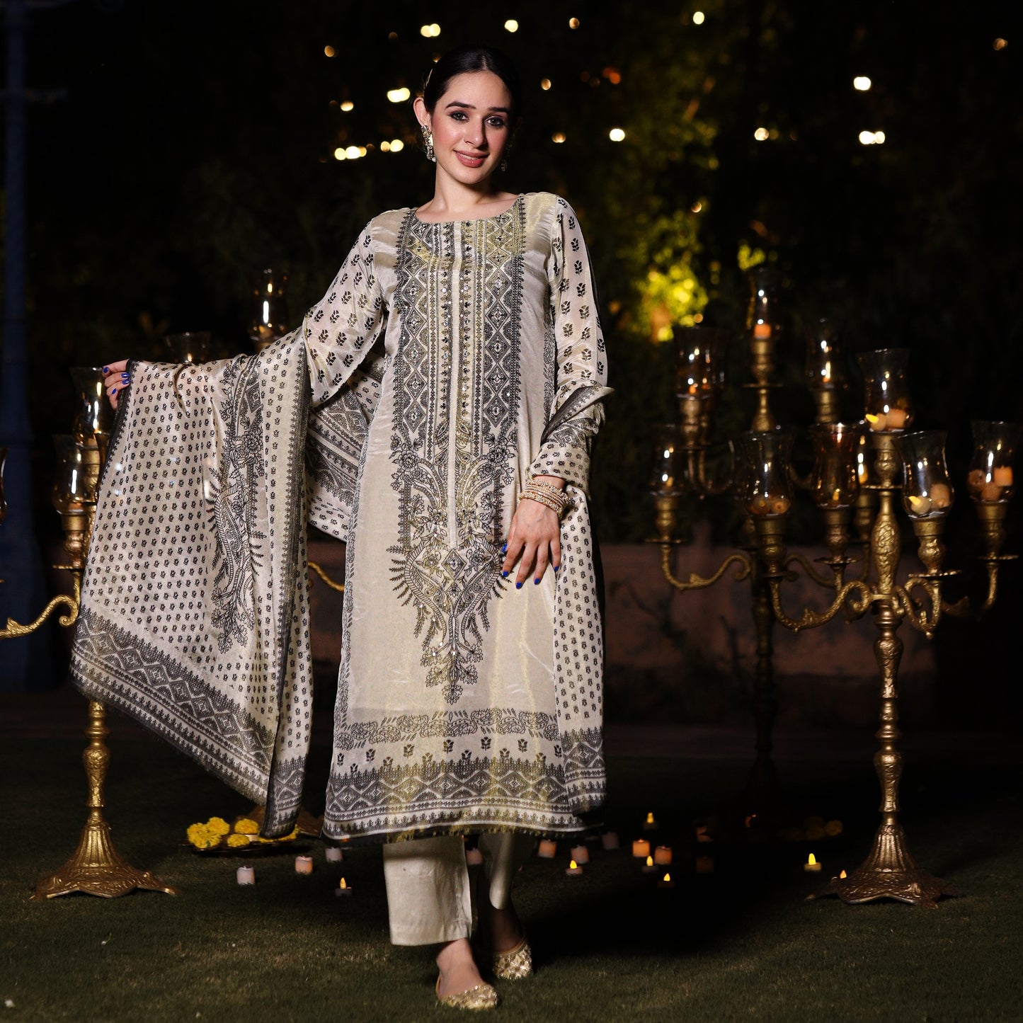 Pure tissue with mul lining designer three piece set (A497)