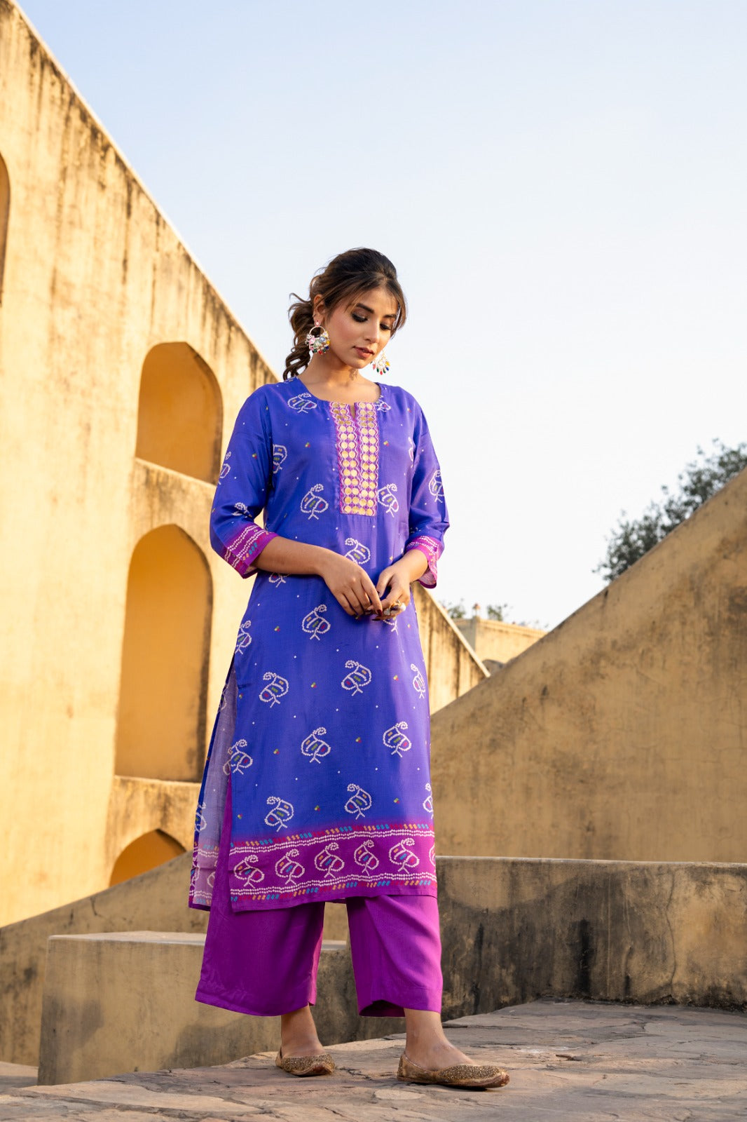 Purple 💜 bandani print pure mul silk two piece cordset (A266)